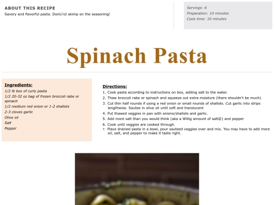 Side Dish Recipes/spinach noodles screenshot