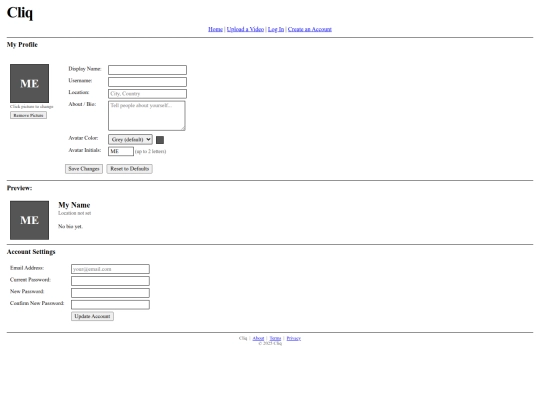 MYSTUPIDWEBSITE.COM/cliq/my-profile screenshot