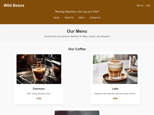 coffee shop/menu screenshot