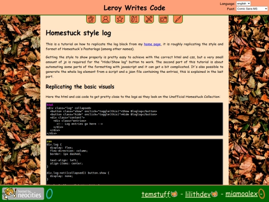 tutorials/homestuck-log screenshot