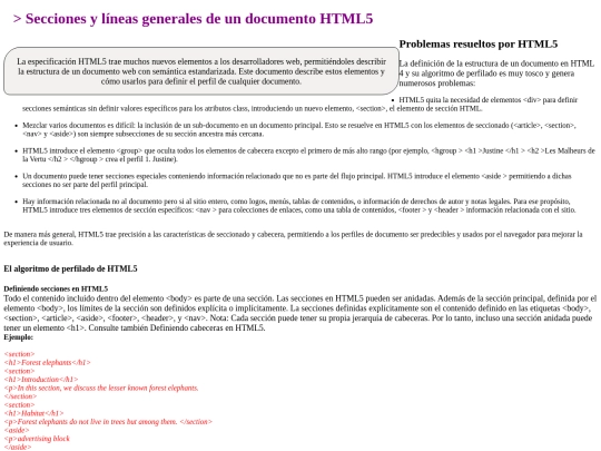 SeccionesylneasgeneralesdeundocumentoHTML5 screenshot