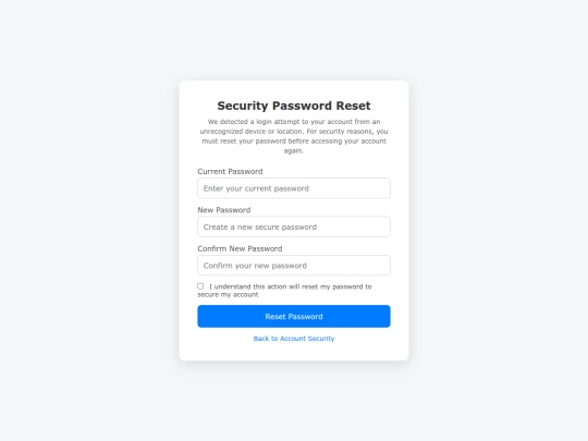 account-dashboard/password-reset-security screenshot