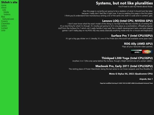 about/systems screenshot