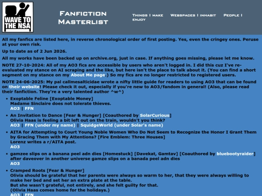 fanfiction-masterlist screenshot