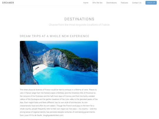 My website /destinations screenshot
