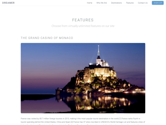My website /features screenshot