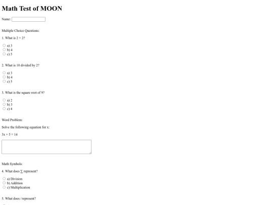 MathTestForm screenshot