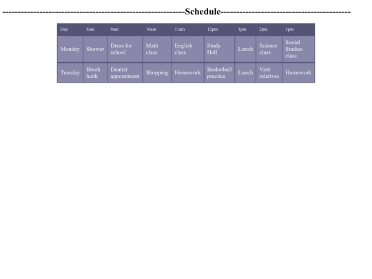 schedule screenshot
