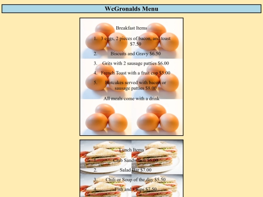 menu screenshot