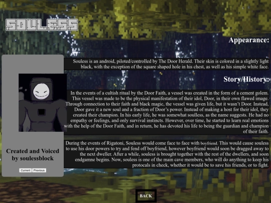 characterWikiPages/soulessWiki screenshot